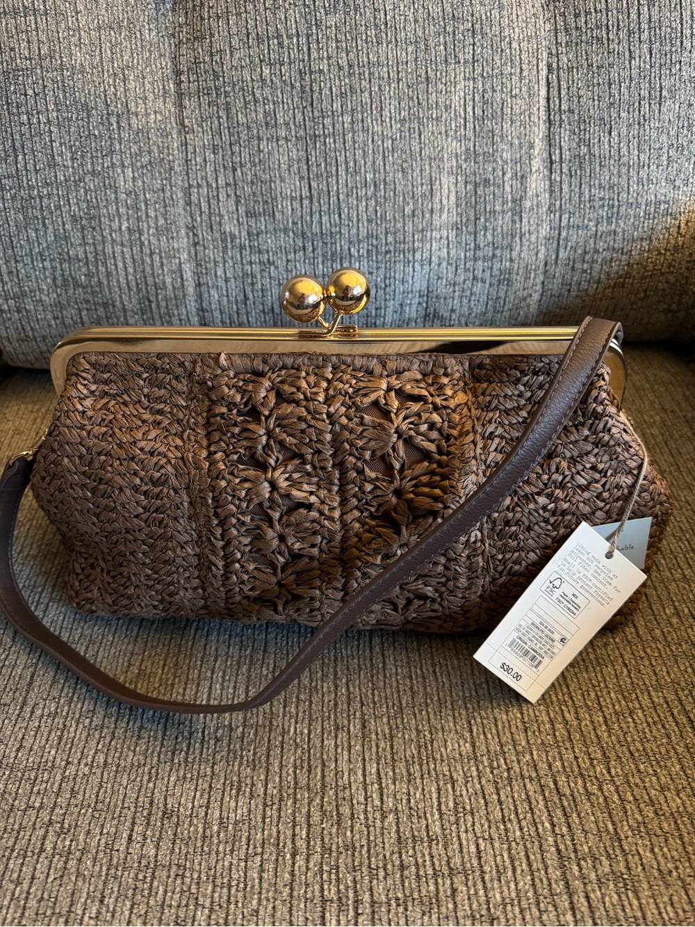 Woven Brown Straw Clutch Crossbody Bag